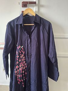 Navy Blue Embroidered Kurta