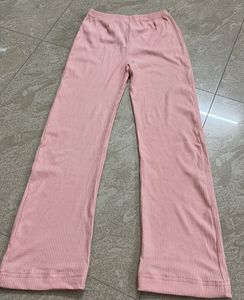 Soft Pink Ribbed Wide Leg Pants