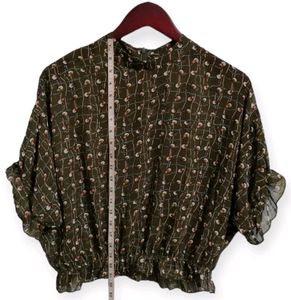 Olive Green Print Blouse