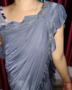 Silver And Grey Colour Ready To Wear Saree