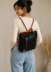 Chic Black Ostrich Texture Handbag(bagpack)