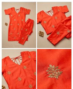 Red Kurta Set with Gold Embellishments