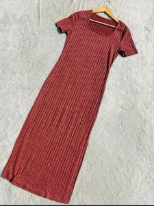 Ribbed Knit Square Neck Dress