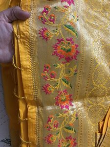 Elegant yellow embroidery saree