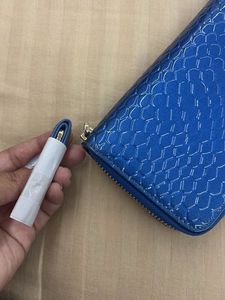 Shiny Blue Snake Print Wallet