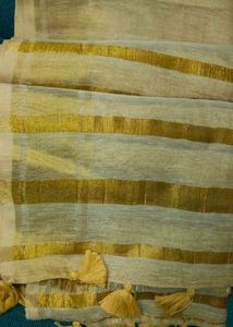 Elegant Linen Golden Saree with Tassels