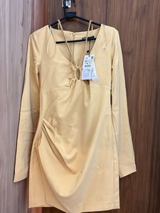 Zara Butter Yellow  Mini Dress with Embellishment