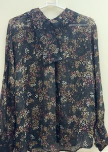 Sheer Floral Print Long Sleeve Top