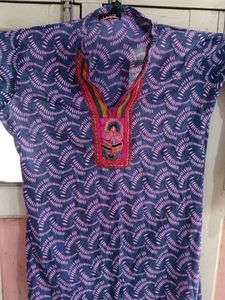 purple Blue Printed Kurta with Embroidery