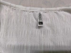 White Textured Square Neck Top