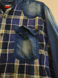 Men's Blue Plaid Denim Shirt