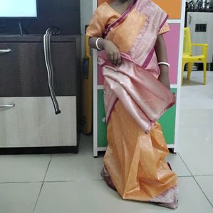 Kids Saree - Peach &amp; Pink