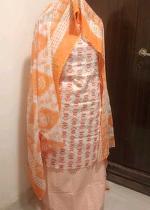 Orange &amp; White Printed Kurta Set fabric