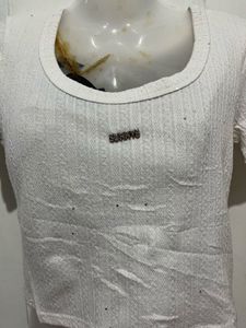 White Textured Crop Top