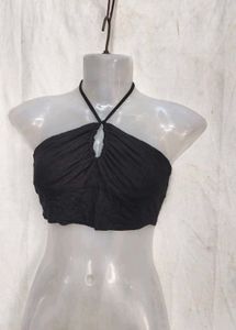 I. Black Halter Neck Crop Top