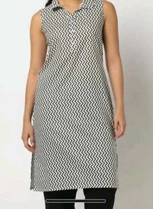 Sleeveless Zigzag Print Kurti