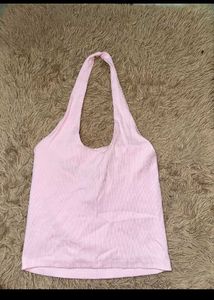 Light Pink Ribbed Halter Top