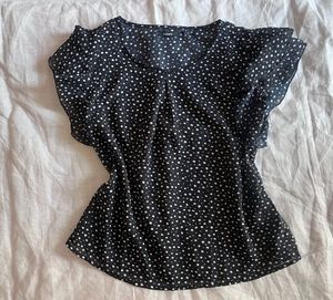 Chic Polka Dot Flutter Sleeve Top
