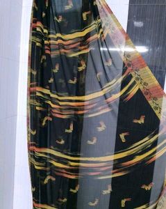 Elegant Black Saree with Golden Border