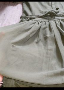 Green Aliya cut Kurta with tulip dupatta set
