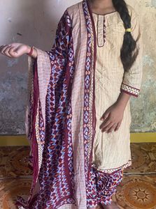 Beige Kurta Set with Dupatta