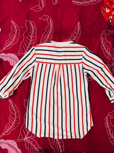 Chic Striped Band Collar Top