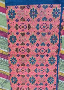 Pink Saree with Blue Floral Motifs