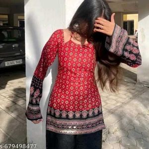 Stylish Ajrakh Print Corset Back Kurti