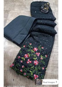 Stunning Black Floral Sequin Saree