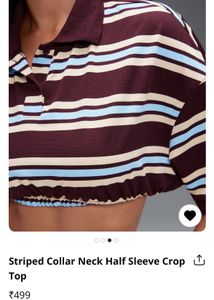 Striped Collar Neck Half Sleeve Crop Top