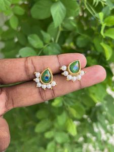 Peacock Feather Pearl Earrings