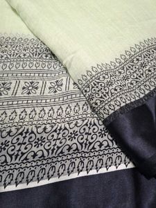 Elegant Pastel green Saree with Black Print