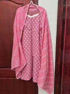 Tailored New Pink 3piece set with Mul Dupatta