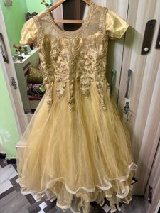 Doll Golden Party Wear Gown Full Size And Length