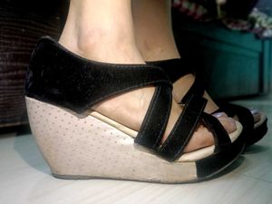 Stylish Black Strappy Wedge Heels