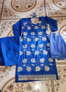 Royal Blue Embroidered Suit with Silver Work