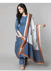 Blue Printed Kurta Set with Dupatta
