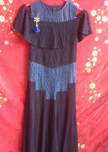 Sparkly Blue Cold Shoulder Maxi Dress