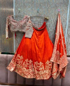 Vibrant Orange Embroidered Lehenga Set