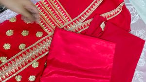 unstitched Red Embroidered Kurta Set