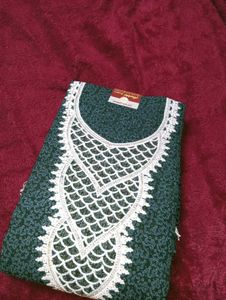 🌿 Elegant Dark Green Embroidered Dress Material