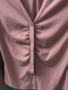 Topshop Pink Ribbed Button-Up Top