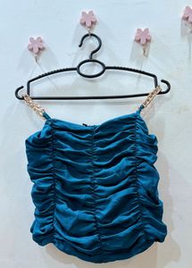 Teal ruched chain strap crop top| Stretchable