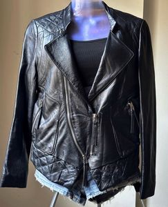 Black Leather Biker Jacket - Thrifted
