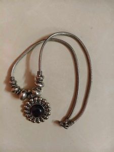 boho Silver Necklace with Purple Stone