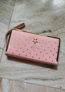 Cute Pink Star Wallet with Wrist Strap