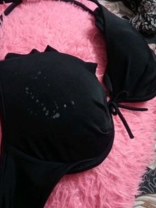 Stylish Black Ruffled Halter Bikini / Bralette Top