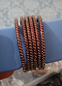 Set of 6 Maroon Bangles with Gold Embellishments