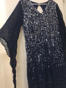 Dark Blue Sequence Short Length Dress For Party