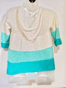 Crocheted Striped Button-Up Cardigan